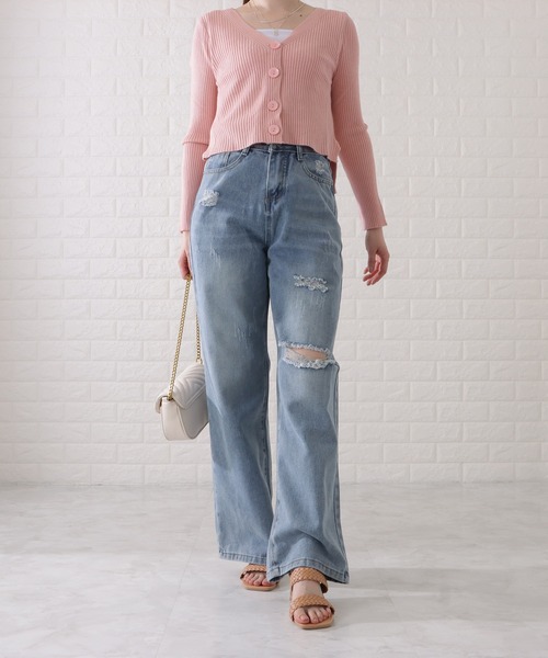 Lace Ladies（レースレディース）の「ハイウエストダメージワイドデニムパンツ（デニムパンツ・レディース・ブルー・S/L/M/XL）」の7枚目の写真