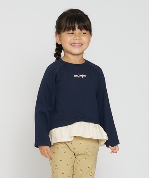 Moujonjon（ムージョンジョン）の「裏毛裾フリル付きトレーナー（スウェット・キッズ・ネイビー/グレー・80/140/120/130/110/100/90）」の10枚目の写真