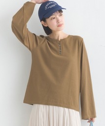 リブワイドスリーブヘンリーネック長袖プルオーバー