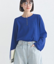 リブワイドスリーブヘンリーネック長袖プルオーバー