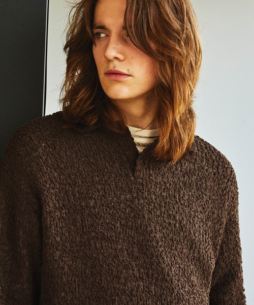 EMMA CLOTHES（エマクローズ）の「ミックス杢ニットルーズポロシャツ EMMA CLOTHES（ニット/セーター・メンズ・グレー/オレンジ/ブラック/アイボリー/ブラウン・M/L）」の4枚目の写真