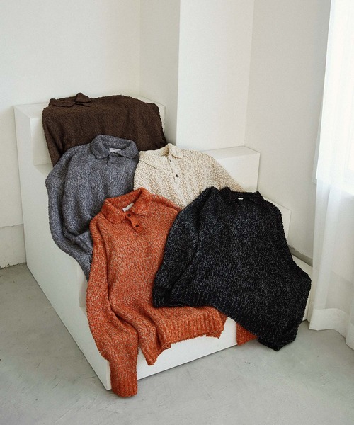 EMMA CLOTHES（エマクローズ）の「ミックス杢ニットルーズポロシャツ EMMA CLOTHES（ニット/セーター・メンズ・グレー/オレンジ/ブラック/アイボリー/ブラウン・M/L）」の12枚目の写真