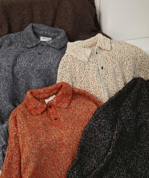 EMMA CLOTHES（エマクローズ）の「ミックス杢ニットルーズポロシャツ EMMA CLOTHES（ニット/セーター・メンズ・グレー/オレンジ/ブラック/アイボリー/ブラウン・M/L）」の13枚目の写真
