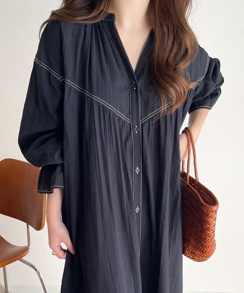 classicalelf(クラシカルエルフ)の「大人のラフスタイル。綿100%前後2wayストライプドビーワンピース(ワンピース・レディース・ブラック/ベージュ/モカ・SMALL/MEDIUM/LARGE/X-LARGE)」の4枚目の写真