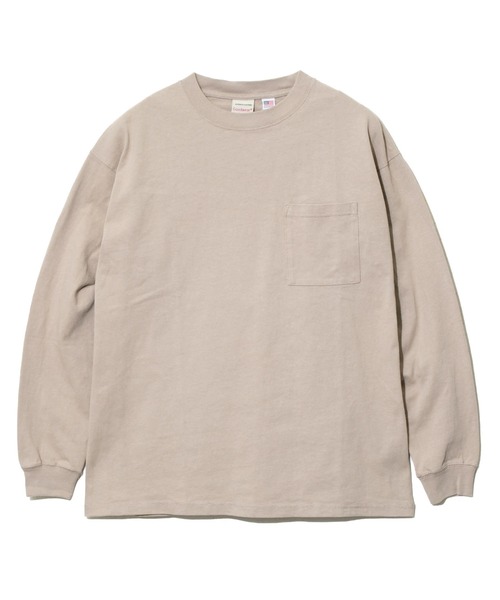 go slow caravan(ゴースローキャラバン)の「Good Wear/グッドウェア 袖リブ ポケット付き L/S BIG TEE(Tシャツ/カットソー・メンズ・ブラック/カーキ/ダークブラウン/ホワイト/サンドベージュ/ネイビー/オレンジ/イエロー・X-LARGE/MEDIUM/LARGE)」の1枚目の写真