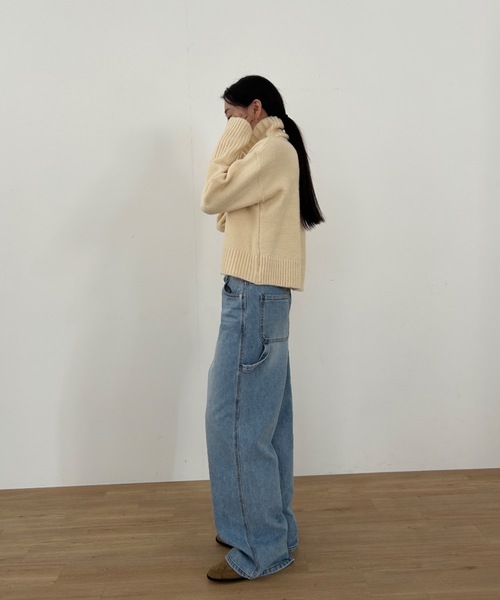 Didot.showroom(ディドット ショールーム)の「【DIDOT.】もっちり肉厚 リブハイネック ニット(ニット/セーター・レディース・ブラウン/ブルー/クリーム/チャコール・FREE)」の6枚目の写真