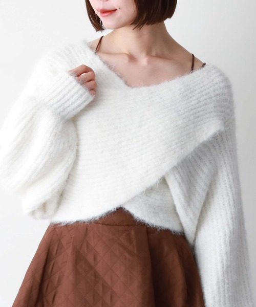 archives（アルシーヴ）の「起毛2WAYクロスリブニット（ニット/セーター・レディース・オレンジ/グレー/ブラウン/アイボリー/グリーン/ベージュ/ピンク/チャコールグレー・MEDIUM）」の2枚目の写真