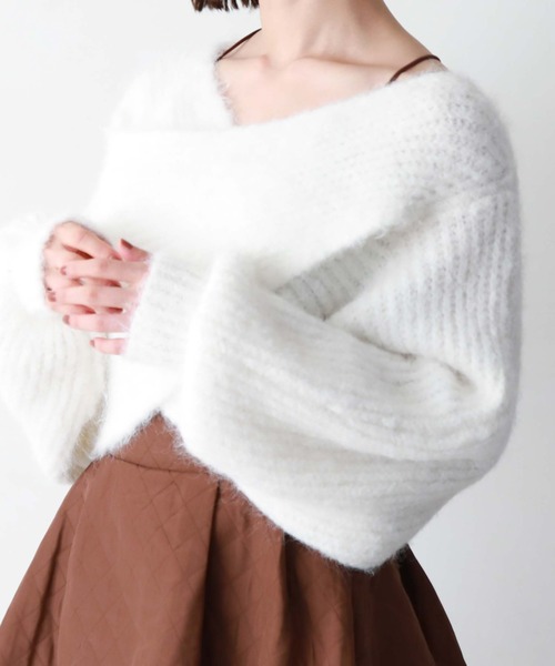 archives（アルシーヴ）の「起毛2WAYクロスリブニット（ニット/セーター・レディース・オレンジ/グレー/ブラウン/アイボリー/グリーン/ベージュ/ピンク/チャコールグレー・MEDIUM）」の10枚目の写真