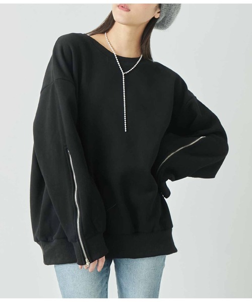 ANAP(アナップ)の「アームジップ裏起毛スウェット トレーナー(スウェット・レディース・ピンク/アイボリー/ダークグレー/ブラック・FREE)」の2枚目の写真