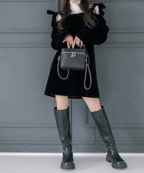 OLIVE des OLIVE(オリーブデオリーブ)の「little orun リボンミニワンピース 1032180100(ドレス・レディース・ブラック/チャコールグレー・FREE)」の9枚目の写真