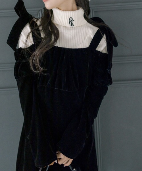 OLIVE des OLIVE(オリーブデオリーブ)の「little orun リボンミニワンピース 1032180100(ドレス・レディース・ブラック/チャコールグレー・FREE)」の11枚目の写真