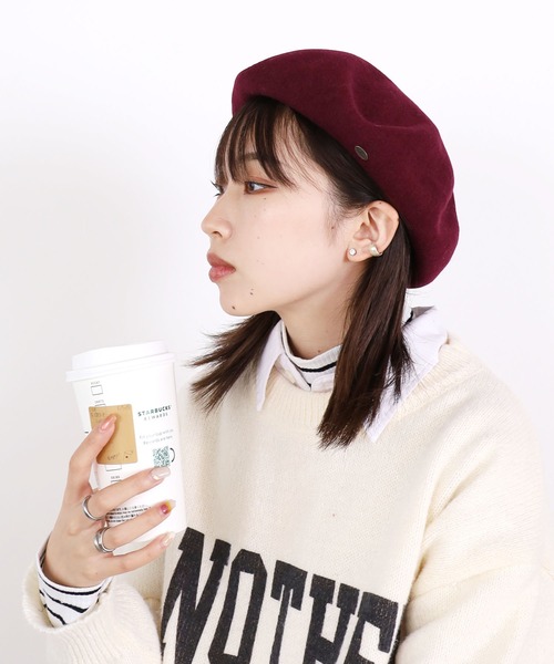 milsa（ミルサ）の「milsa/ミルサ BASQEW BERET ベレー帽（ハンチング/ベレー帽・レディース・キャメル/ライトベージュ/ワイン/グレー/ブラック・M/57.5cm）」の14枚目の写真