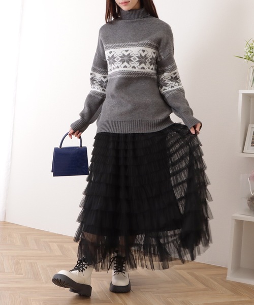 Lace Ladies(レースレディース)の「チュール フリル レイヤード ロング スカート(スカート・レディース・ベージュ/グレー/ブラック/ブラウン/アイボリー・L/M)」の9枚目の写真
