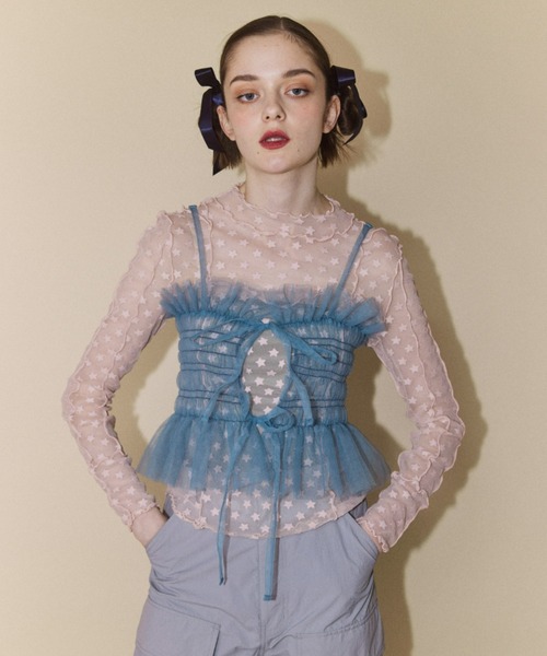 Candy Stripper（キャンディストリッパー）の「GIRL HOOD TULLE キャミソール（キャミソール・レディース・ブラック/ブルー系その他/グレー/オフホワイト・2）」の4枚目の写真