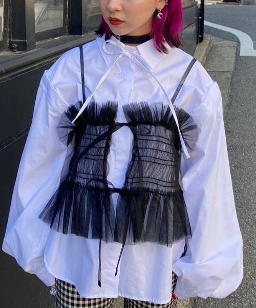 Candy Stripper（キャンディストリッパー）の「GIRL HOOD TULLE キャミソール（キャミソール・レディース・ブラック/ブルー系その他/グレー/オフホワイト・2）」の3枚目の写真