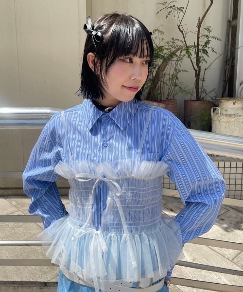 Candy Stripper（キャンディストリッパー）の「GIRL HOOD TULLE キャミソール（キャミソール・レディース・ブラック/ブルー系その他/グレー/オフホワイト・2）」の7枚目の写真