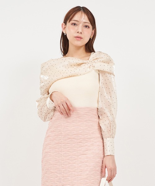 ROYAL PARTY（ロイヤルパーティー）の「デザインブラウスニットトップス（ニット/セーター・レディース・ベージュ系その他/ホワイト系その他/ブラック・FREE）」の4枚目の写真