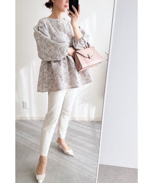 OHGA FLOWER BLOUSE ピンク　フラワージャガードブラウス OHGA FLOWER BLOUSE フラワーブラウス ジャガード