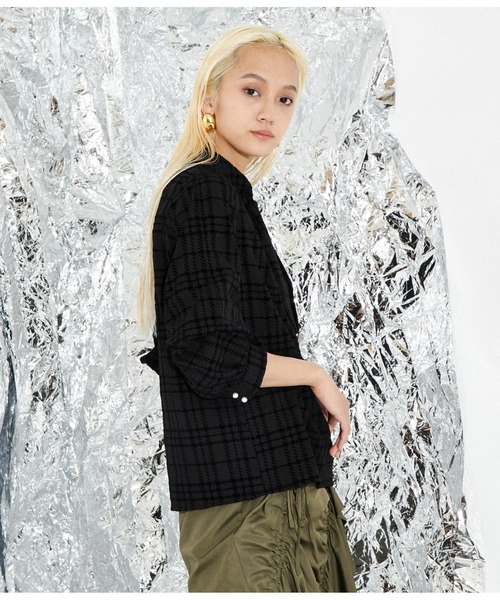 Settimissimo（セッティミッシモ）の「フロッキーチェック ボウタイ付き ブラウス 長袖（シャツ/ブラウス・レディース・ブラック/オフホワイト・M）」の6枚目の写真