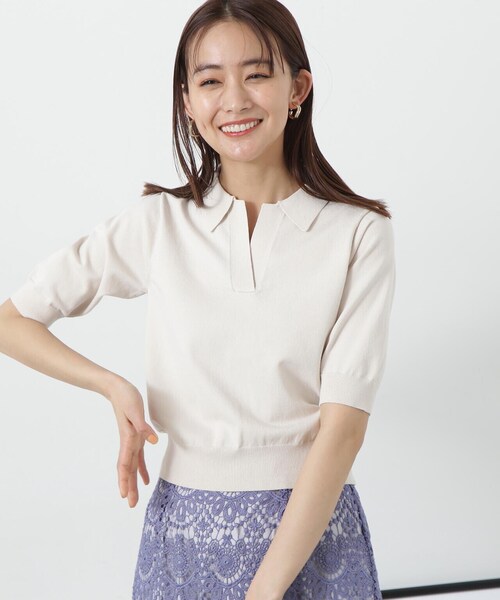 N.（N. Natural Beauty Basic）（エヌエヌナチュラルビューティーベーシック）の「◆ビオグレース半袖ポロネックニット（ニット/セーター・レディース・レッド/オフホワイト/チャコールグレー・MEDIUM）」の10枚目の写真