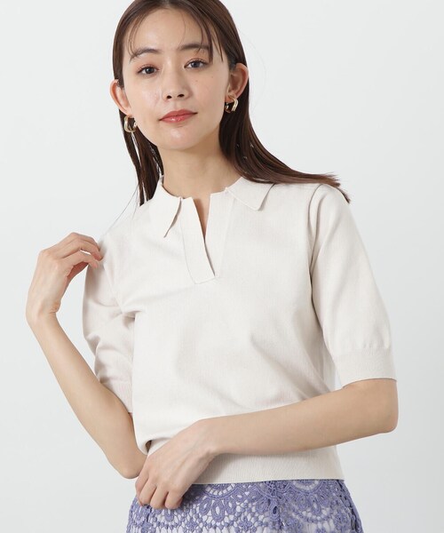 N.（N. Natural Beauty Basic）（エヌエヌナチュラルビューティーベーシック）の「◆ビオグレース半袖ポロネックニット（ニット/セーター・レディース・レッド/オフホワイト/チャコールグレー・MEDIUM）」の14枚目の写真