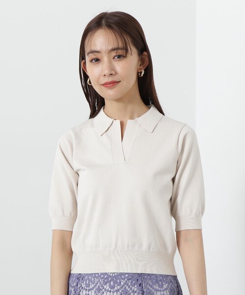 N.（N. Natural Beauty Basic）（エヌエヌナチュラルビューティーベーシック）の「◆ビオグレース半袖ポロネックニット（ニット/セーター・レディース・レッド/オフホワイト/チャコールグレー・MEDIUM）」の15枚目の写真
