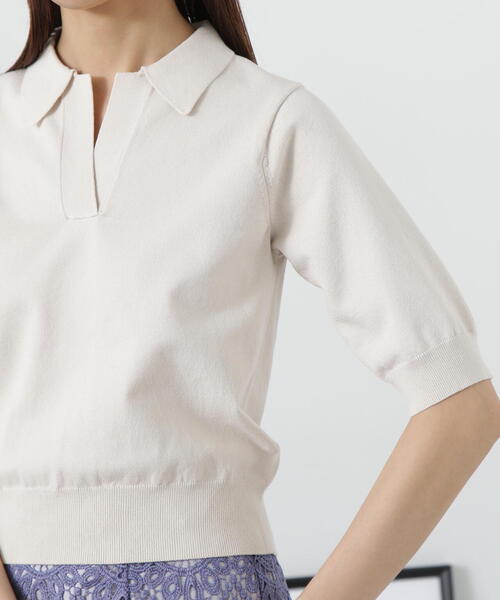 N.（N. Natural Beauty Basic）（エヌエヌナチュラルビューティーベーシック）の「◆ビオグレース半袖ポロネックニット（ニット/セーター・レディース・レッド/オフホワイト/チャコールグレー・MEDIUM）」の19枚目の写真