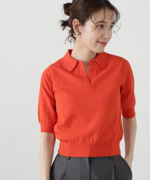 N.（N. Natural Beauty Basic）（エヌエヌナチュラルビューティーベーシック）の「◆ビオグレース半袖ポロネックニット（ニット/セーター・レディース・レッド/オフホワイト/チャコールグレー・MEDIUM）」の22枚目の写真