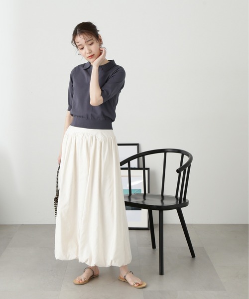 N.（N. Natural Beauty Basic）（エヌエヌナチュラルビューティーベーシック）の「◆ビオグレース半袖ポロネックニット（ニット/セーター・レディース・レッド/オフホワイト/チャコールグレー・MEDIUM）」の8枚目の写真