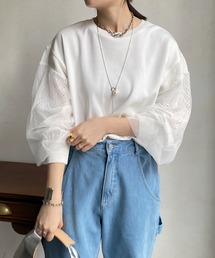 【WEB限定】 袖チュール/レース切替ダンボールトップス