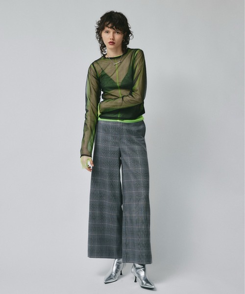 led.tokyo（レッドトウキョウ）の「【led.tokyo】PIPING CHECK PANTS（スラックス・レディース・グレー/ベージュ・1/2）」の2枚目の写真