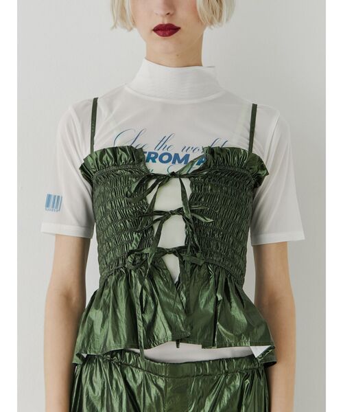 jouetie（ジュエティ）の「メタリックシャーリングビスチェ【セットアップ対応】（キャミソール・レディース・カーキ/シルバー/ゴールド・MEDIUM）」の4枚目の写真