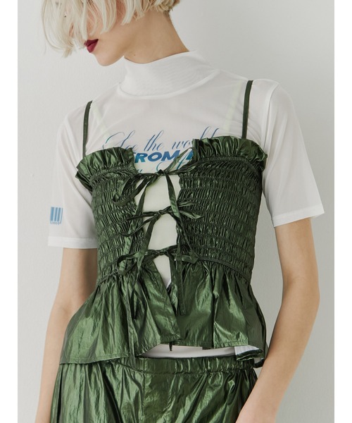 jouetie（ジュエティ）の「メタリックシャーリングビスチェ【セットアップ対応】（キャミソール・レディース・カーキ/シルバー/ゴールド・MEDIUM）」の3枚目の写真