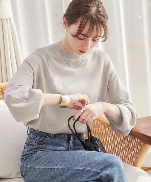 セール】ボリュームスリーブ シアー ニット（ラメ入り / ラメなし  