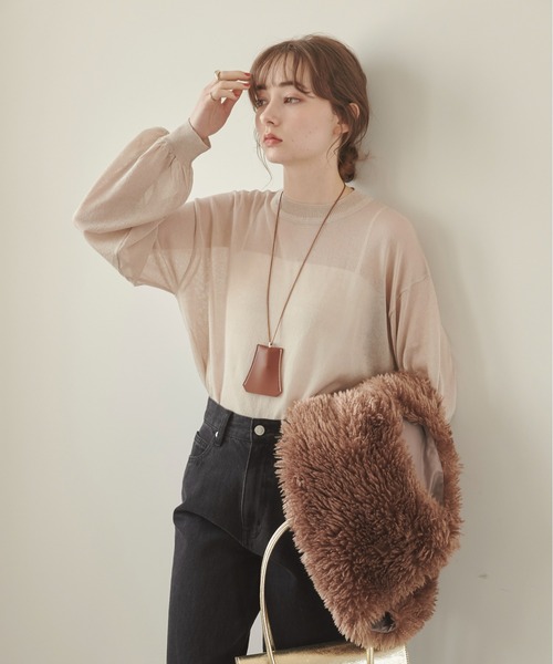 セール】ボリュームスリーブ シアー ニット（ラメ入り / ラメなし  