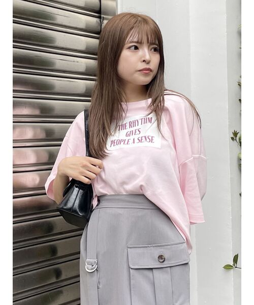 MURUA（ムルーア）の「ボックスプリントTシャツ（Tシャツ/カットソー・レディース・ホワイト/ピンク/ダークグレー・FREE）」の7枚目の写真