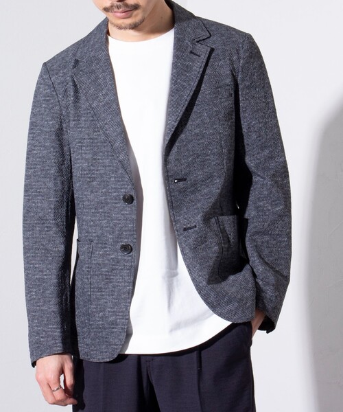 GLOSTER（グロスター）の「【GLOSTER/グロスター】プリントサッカー テーラードジャケット イージーケア 2B（テーラードジャケット・メンズ・チャコールグレー/ダークネイビー・L/M）」の2枚目の写真