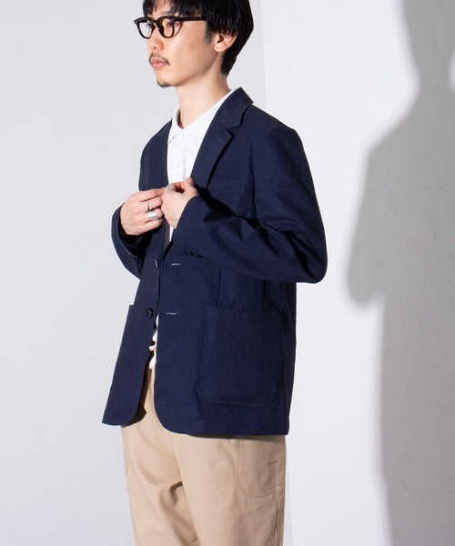 GLOSTER（グロスター）の「【GLOSTER/グロスター】プリントサッカー テーラードジャケット イージーケア 2B（テーラードジャケット・メンズ・チャコールグレー/ダークネイビー・L/M）」の4枚目の写真