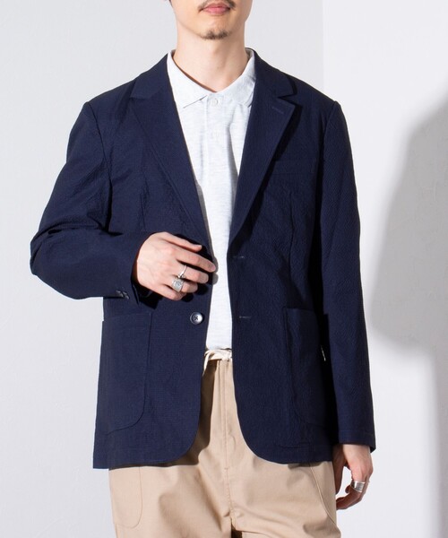 GLOSTER（グロスター）の「【GLOSTER/グロスター】プリントサッカー テーラードジャケット イージーケア 2B（テーラードジャケット・メンズ・チャコールグレー/ダークネイビー・L/M）」の5枚目の写真