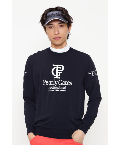 美品 パーリーゲイツ 2022AW セットアップ クルーネックニットプルオーバー 12G部分ジャガードカシミヤ100クルーネックニットプルオーバー