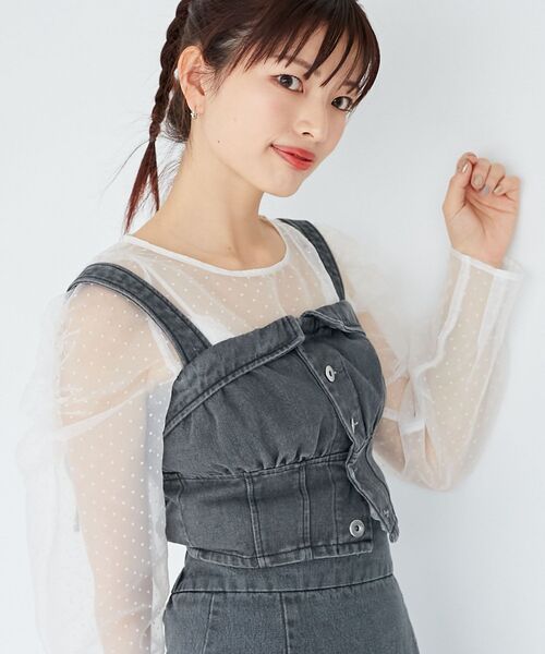 MAJESTIC LEGON(マジェスティックレゴン)の「シアーパワショルトップス(Tシャツ/カットソー・レディース・ブラック/アイボリー/ホワイト系その他2・MEDIUM)」の2枚目の写真