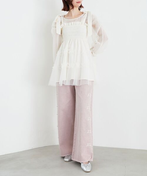 MAJESTIC LEGON(マジェスティックレゴン)の「シアーパワショルトップス(Tシャツ/カットソー・レディース・ブラック/アイボリー/ホワイト系その他2・MEDIUM)」の4枚目の写真