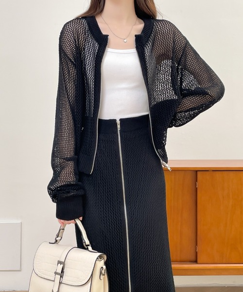 ABITOKYO(アビトーキョー)の「ジップアップシアーメッシュ編みセットアップ(セットアップ・レディース・グリーン/ブラック/グレイッシュベージュ・M/L/LL)」の8枚目の写真