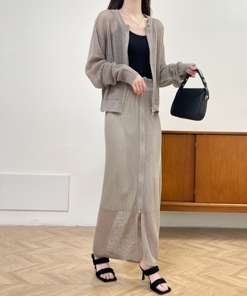 ABITOKYO(アビトーキョー)の「ジップアップシアーメッシュ編みセットアップ(セットアップ・レディース・グリーン/ブラック/グレイッシュベージュ・M/L/LL)」の12枚目の写真