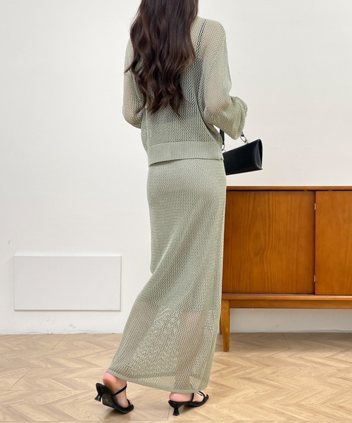 ABITOKYO(アビトーキョー)の「ジップアップシアーメッシュ編みセットアップ(セットアップ・レディース・グリーン/ブラック/グレイッシュベージュ・M/L/LL)」の16枚目の写真