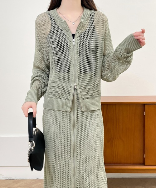 ABITOKYO(アビトーキョー)の「ジップアップシアーメッシュ編みセットアップ(セットアップ・レディース・グリーン/ブラック/グレイッシュベージュ・M/L/LL)」の18枚目の写真