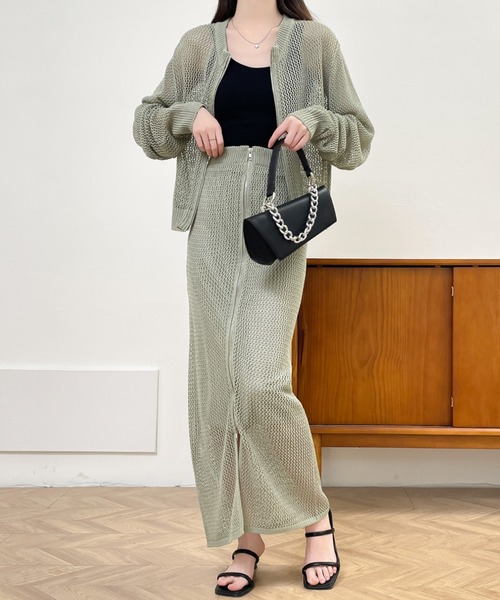 ABITOKYO(アビトーキョー)の「ジップアップシアーメッシュ編みセットアップ(セットアップ・レディース・グリーン/ブラック/グレイッシュベージュ・M/L/LL)」の19枚目の写真