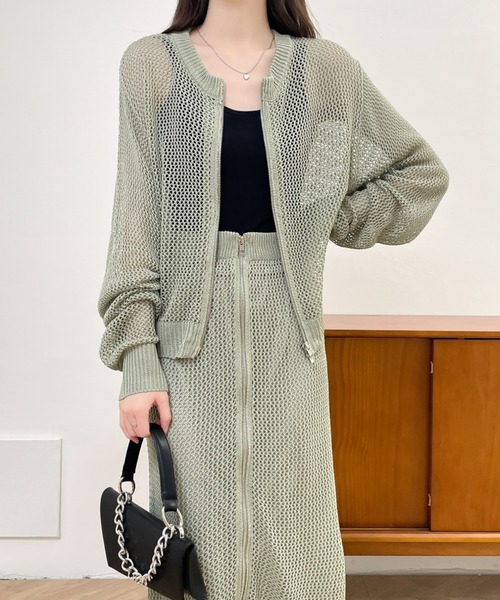 ABITOKYO(アビトーキョー)の「ジップアップシアーメッシュ編みセットアップ(セットアップ・レディース・グリーン/ブラック/グレイッシュベージュ・M/L/LL)」の20枚目の写真