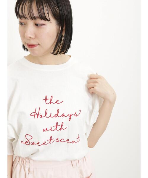 Samansa Mos2（サマンサ モスモス）の「刺繍アソートTシャツ（Tシャツ/カットソー・レディース・ベージュ/ブルー/オフホワイト/チャコールグレー・F）」の2枚目の写真