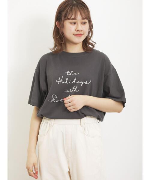 Samansa Mos2（サマンサ モスモス）の「刺繍アソートTシャツ（Tシャツ/カットソー・レディース・ベージュ/ブルー/オフホワイト/チャコールグレー・F）」の18枚目の写真